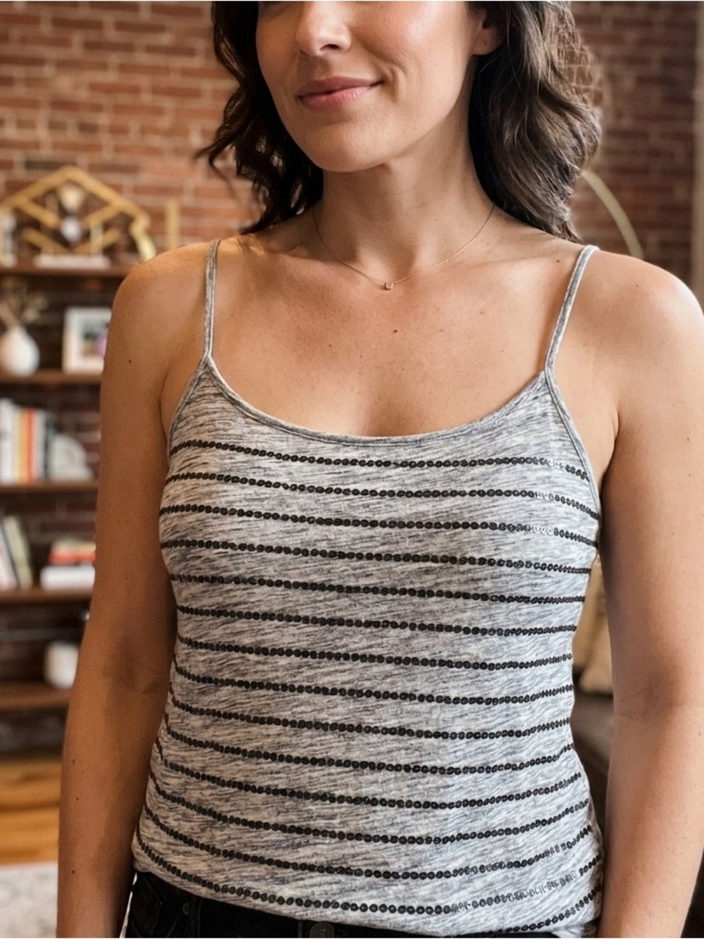 LOFT Gray Marled Scoop Neck Top